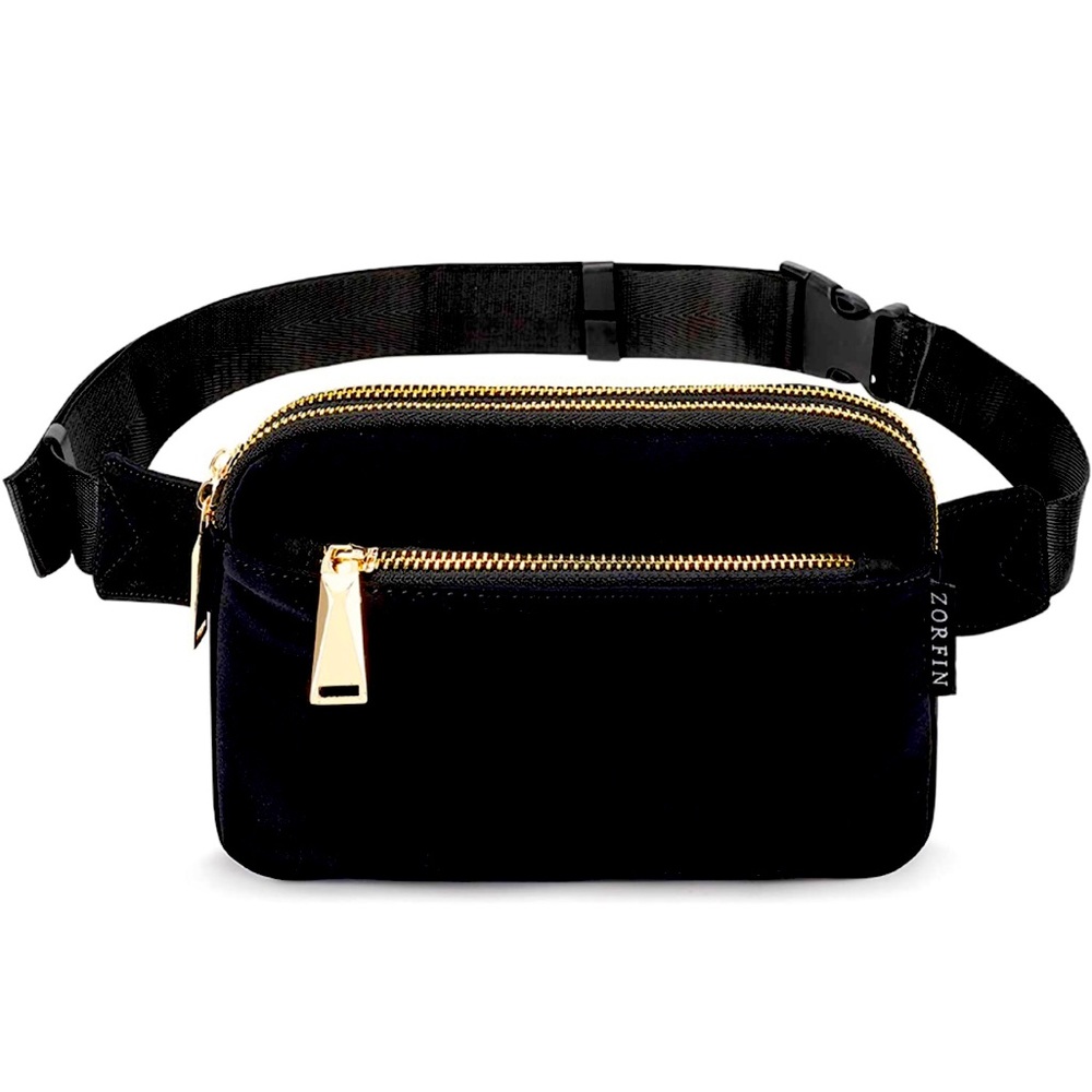 Black belt bag/fanny pack with gold hardware